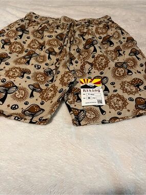 Rising International Beige Mushroom & Sun Print Shorts